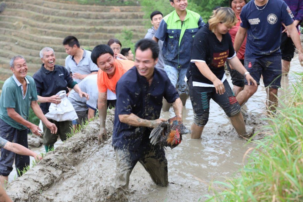 进行抓鸡摸鸭活动的游客~~~