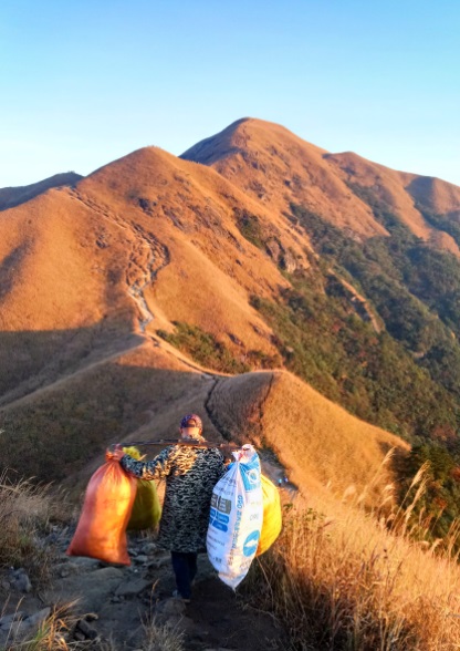 桃帐篷的大叔叔下山的步法很稳